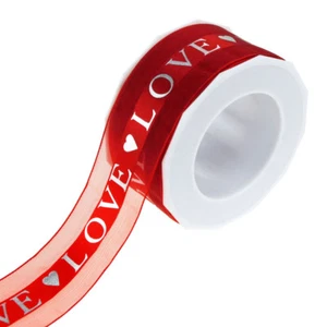 Love Heart Satin Center Organza Ribbon, Red, 1-1/2-inch, 20-yard - Picture 1 of 2