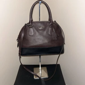 Coach Signature Cora Domed Satchel Handbag Crossbody Brown/Black - Picture 1 of 8