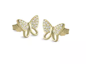 BUTTERFLY CUBIC ZIRCONIA STUD EARRINGS: STERLING SILVER, 24K GOLD, ROSE GOLD - Picture 1 of 3