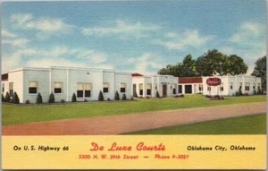 OKLAHOMA CITY Postkarte DE LUXE COURTS Highway ROUTE 66 Roadside c1950s unbenutzt - Bild 1 von 2