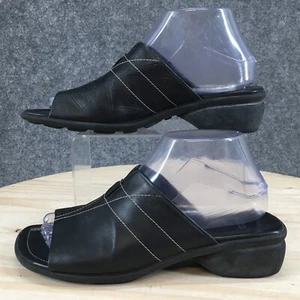 Ecco Sandals Womens 6 Slide Black Leather Slip On Casual Open Toe Block Comfort - Picture 1 of 17