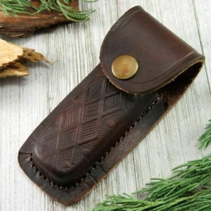 100PCS FOLDING POCKET KNIFE SHEATH/4" Textured Brown Genuine Leather Belt Case - Picture 1 of 7
