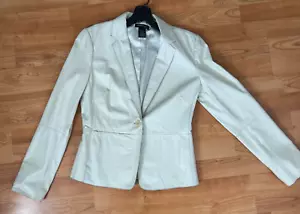 Kenneth Cole Womens Cream Leather Blazer Jacket Size S One Button Zip Pocket - Picture 1 of 19