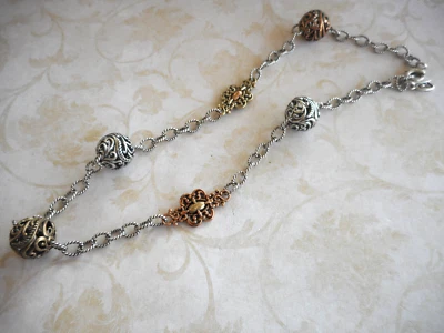 Collar de eslabones medallón de latón cobre esterlina oxidado Carolyn Pollack CP49X Foto 1 de 4