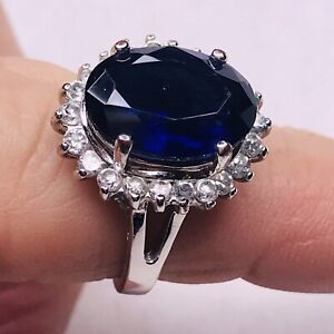 Avon 125th Anniversary Sapphire Majestic Princess Ring Silver CZ Size 6