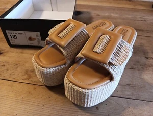 Cape Robbin Indi Sandals Womens 10 Nude Platform Raffia Buckle High Funky NEW - Picture 1 of 9