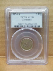 1874-a Germany 5 Pfennig PCGS AU50 ** NICE Original COIN** # KM 3 - Picture 1 of 2