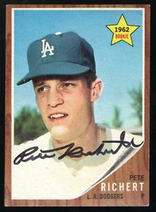 1962 Topps Pete Richert tarjeta de novato autografiada #131 de los Dodgers de Los Ángeles - Imagen 1 de 2