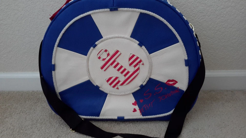 Vintage Betsey Johnson Train Case Weekender Nautical Design Travel Bag Stripes - Image 1 of 4