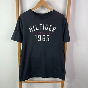 Tommy Hilfiger Shirt Mens Large Black Graphic Print Short Sleeve Crew Neck - Picture 1 of 9