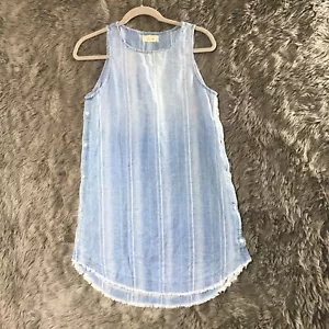 Bella Dahl Abito Donna Extra Small Blu Misto Lino Tank Bottoni Laterali Casual Boho - Foto 1 di 13