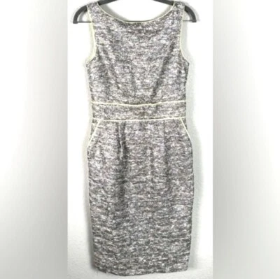 Vestido Lápiz Badgley Mischka Metálico Plateado Tweed Midi Sin Mangas Talla 4 Foto 1 de 4