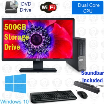 Dell OptiPlex 3.3 GHZ Windows 10 500GB HDD WiFi Desktop Computer PC 22" Monitor - Image 1 of 3