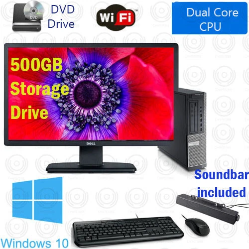Dell OptiPlex 3.3 GHZ Windows 10 500GB HDD WiFi Desktop Computer PC 22" Monitor - Image 1 of 3