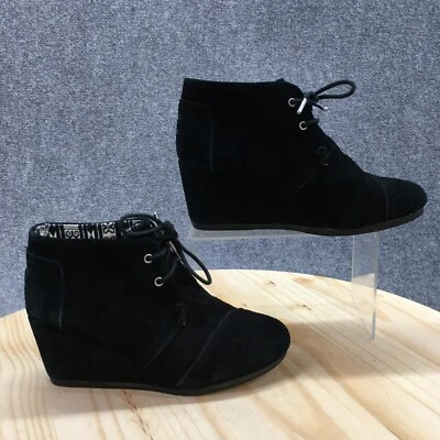 Botas TOMS para mujer 7 cuñas Chukka negras gamuza punta redonda con cordones informales cómodas Foto 1 de 4