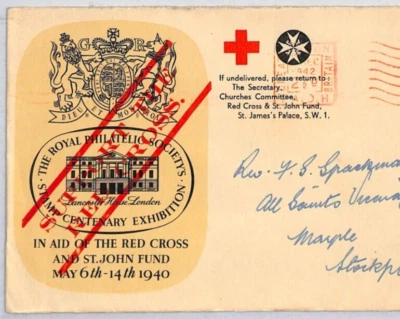 GB WW2 Cover *SUPPORT THE RED CROSS* Overprint CHURCHES C'TTEE 1942 Meter C73 - Image 1 of 4