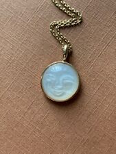 14k yellow gold plated natural white moonstone pendant moon man face pendant