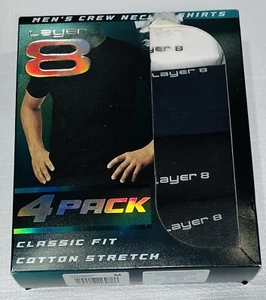 LAYER8 Classic Fit 4 Pack Crew Neck Sz M Tag Free Cotton T-shirts NEW - Picture 1 of 3