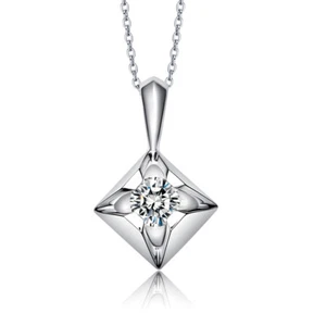 Crystal Necklace 14k White Gold Plated Sapphire Square CZ Pendant Jewelry - Picture 1 of 5