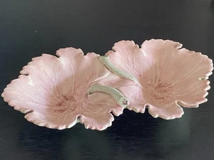 Vintage Schmuckschale rosa Blatt mintgrün Landhaus Süßigkeiten Schmuck Seife Keramik - Bild 1 von 12