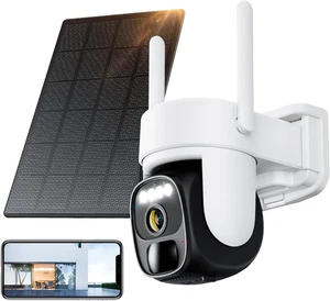 Cámara de seguridad solar Hawkray inalámbrica para exteriores: zoom 3X, resolución 2K, 360° Pan-Ti - Imagen 1 de 12