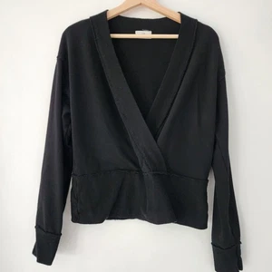 T.La Anthropologie schwarzes Langarm-Sweatshirt mit Wickeloptik und V-Ausschnitt Oberteil Damengröße S - Bild 1 von 5