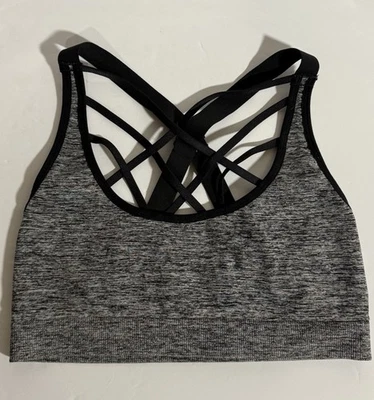 Victoria's Secret Sport Black and Gray Strappy Back Sports Bra Top Women’s Sz M - Image 1 of 4