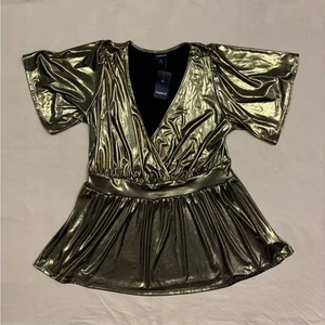 Blusa Peplum manga corta envolvente dorada brillante para mujer Torrid talla 12 grande nueva con etiquetas - Imagen 1 de 9