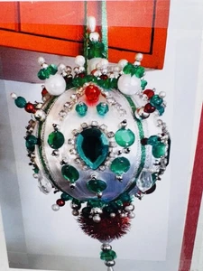 Mary Maxim fatto a mano raso paillettes perline ornamento blu verde completo - Foto 1 di 4