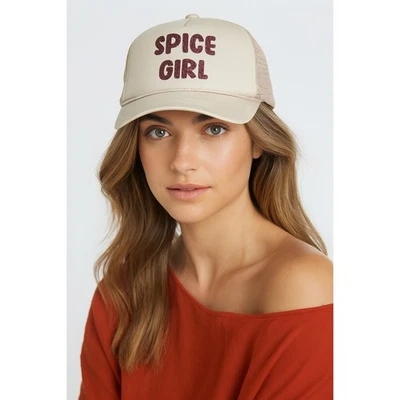 David and Young Spice Girl Hat Cap Snap Back Womens One Size Beige Mesh Trucker  - Image 1 of 4