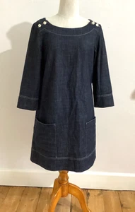 Toast Denim Dress 10 Chest 38in Knee Length Workwear Shift Dark Indigo - Picture 1 of 10