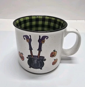 Halloween Large Coffee Mug Bottoms Up Witches Cobwebs Cauldrons Plaid NEW - Picture 1 of 4