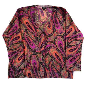 Talbots Pasiley Print Strickjacke Damen 1X reine Merinowolle VNeck - Bild 1 von 6