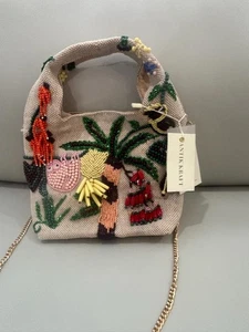 Antik Kraf Jungle Animals Palm Tree Beaded Mini Bucket Bag NW TikTok Viral - Picture 1 of 1