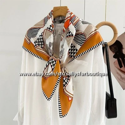 Sallys Boutique 100% Satin Silk Wrap Scarf Belt Geometric Print Square Shawl 35" Foto 1 de 4