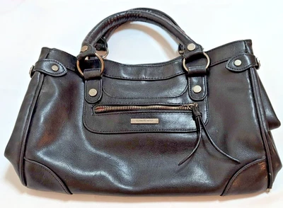 VTG Victotoria's Secret satchel black leather purse bag tote pink lining used - Image 1 of 4