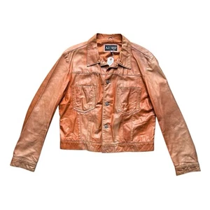 Vintage Armani Jeans Orange Lederjacke Metallic 2000er Herren Gr. Large - Bild 1 von 4