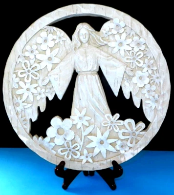 De colección Nuevo Creativo Grande Resina Piedra Tallada Ángel con Flores Colgante de Pared 12" Foto 1 de 4