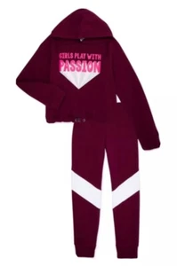 Athletic Works Girls Burgundy Fleece Hoodie Sweatshirt And Joggers Set Size 7/8 - Picture 1 of 12