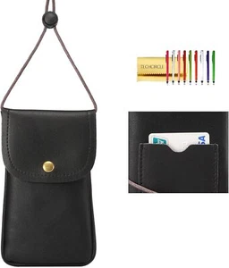 Handy Halstasche PU Leder Tragetasche mit Kreditkarte 01 schwarz - Bild 1 von 3