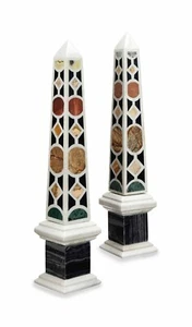 12 Zoll zweiteiliger Marmor Obelisk Pietra Dura Mosaik Intarsien Wohndeko Weihnachtsgeschenke - Bild 1 von 8