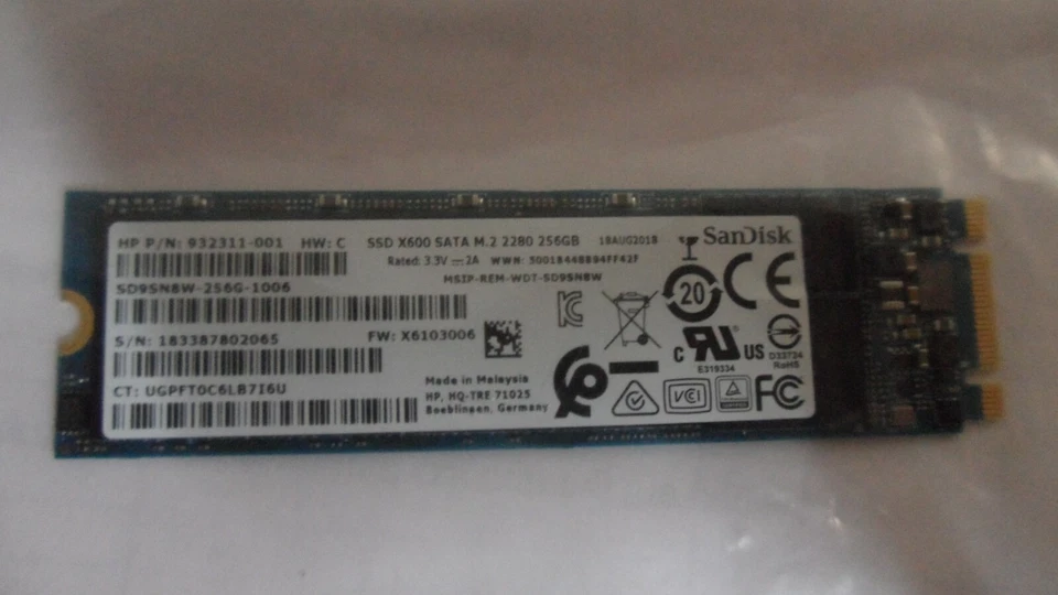 HP SanDisk 256Gb SD9SN8W-256G-1006 SSD M.2 X600 932311-001 926254-001 - Image 1 of 1