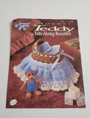 NEW TEDDY TOTE-ALONG BASSINET 5" BEAR & CLOTHES TOY CROCHET PATTERN BOOK  - Image 1 of 2