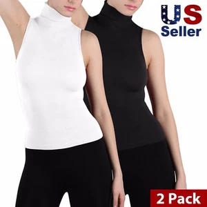 2-Pack Women Sleeveless Mock Neck Turtleneck Body Shaping Tank Top Tee Shirts - Picture 1 of 16