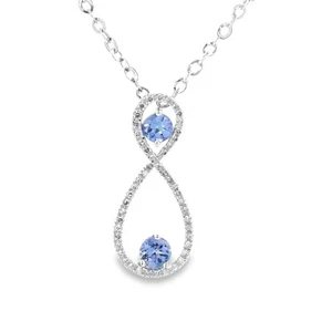 14K White Gold Natural Tanzanite & Diamond Pendant + 18" Link Chain MSRP $1,375 - Picture 1 of 11