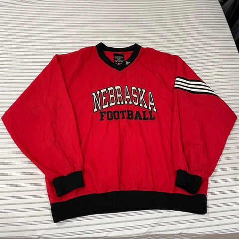 Vintage Adidas Nebraska Huskers Football Pullover Jacket Windbreaker Mens XL Red Cover
