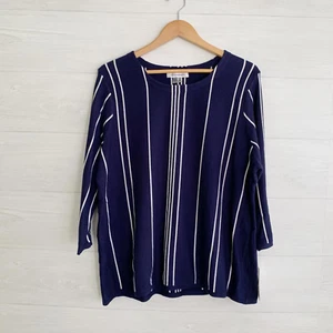 NWT Allison Daley - Navy blue white striped 3/4 sleeve viscose sweater, XL - Picture 1 of 5