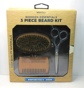 VIVITAR WOODEN ESSENTIALS 3 PIECE BEARD KIT BOXED *DETAILS* - Picture 1 of 2