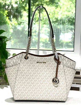 BOLSO DE HOMBRO MICHAEL KORS JET SET DE VIAJE GRANDE CADENA MEDIANA LOGOTIPO MK VAINILLA Foto 1 de 4