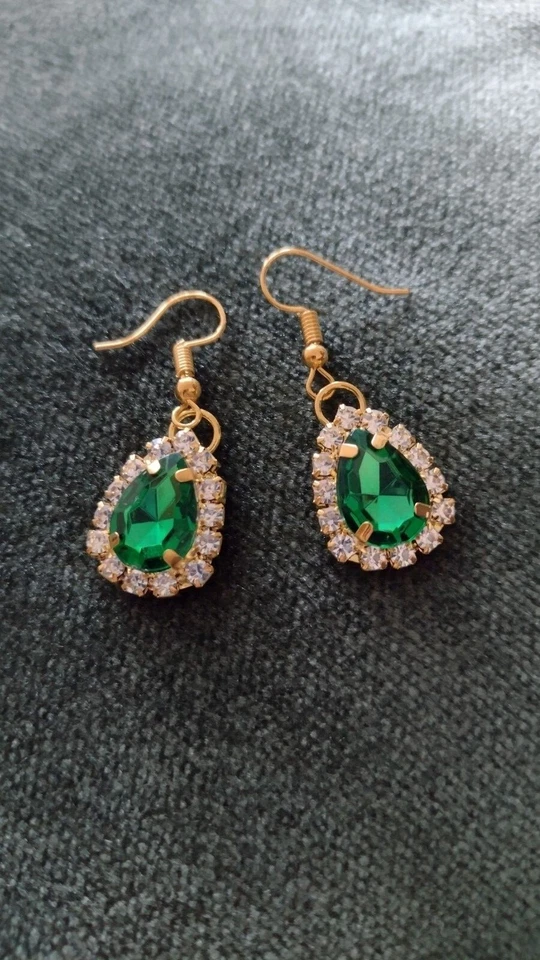 Drop Earrings with simulated Emerald Gemstone  - Image 1 of 1